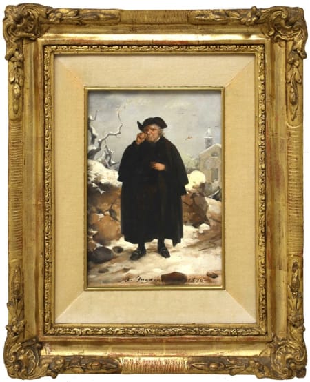 Angelo Inganni — Prete che tabacca in un paesaggio innevato